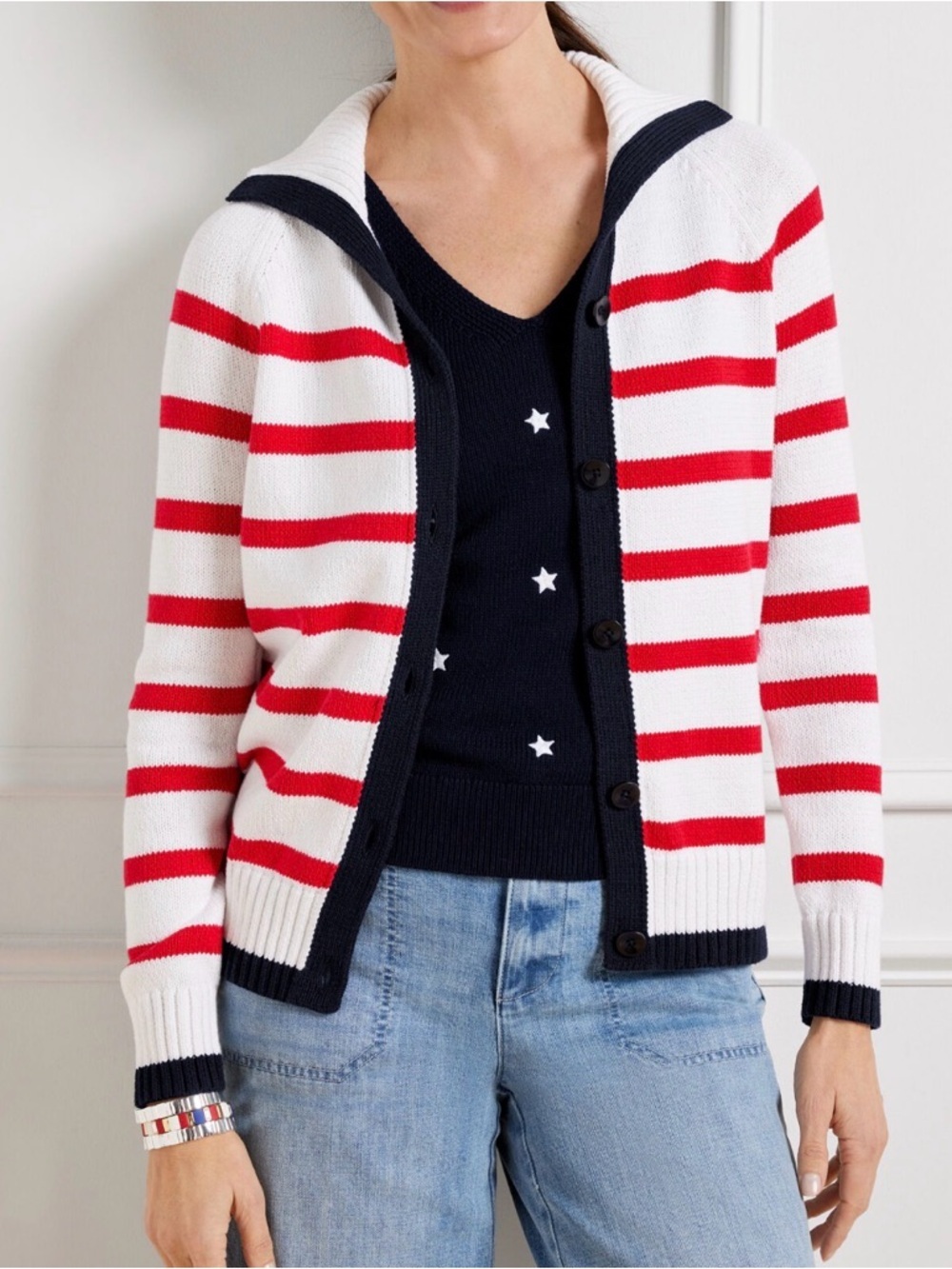 Talbots Sailor Collar Cardigan Sweater - Picture 2 of 5